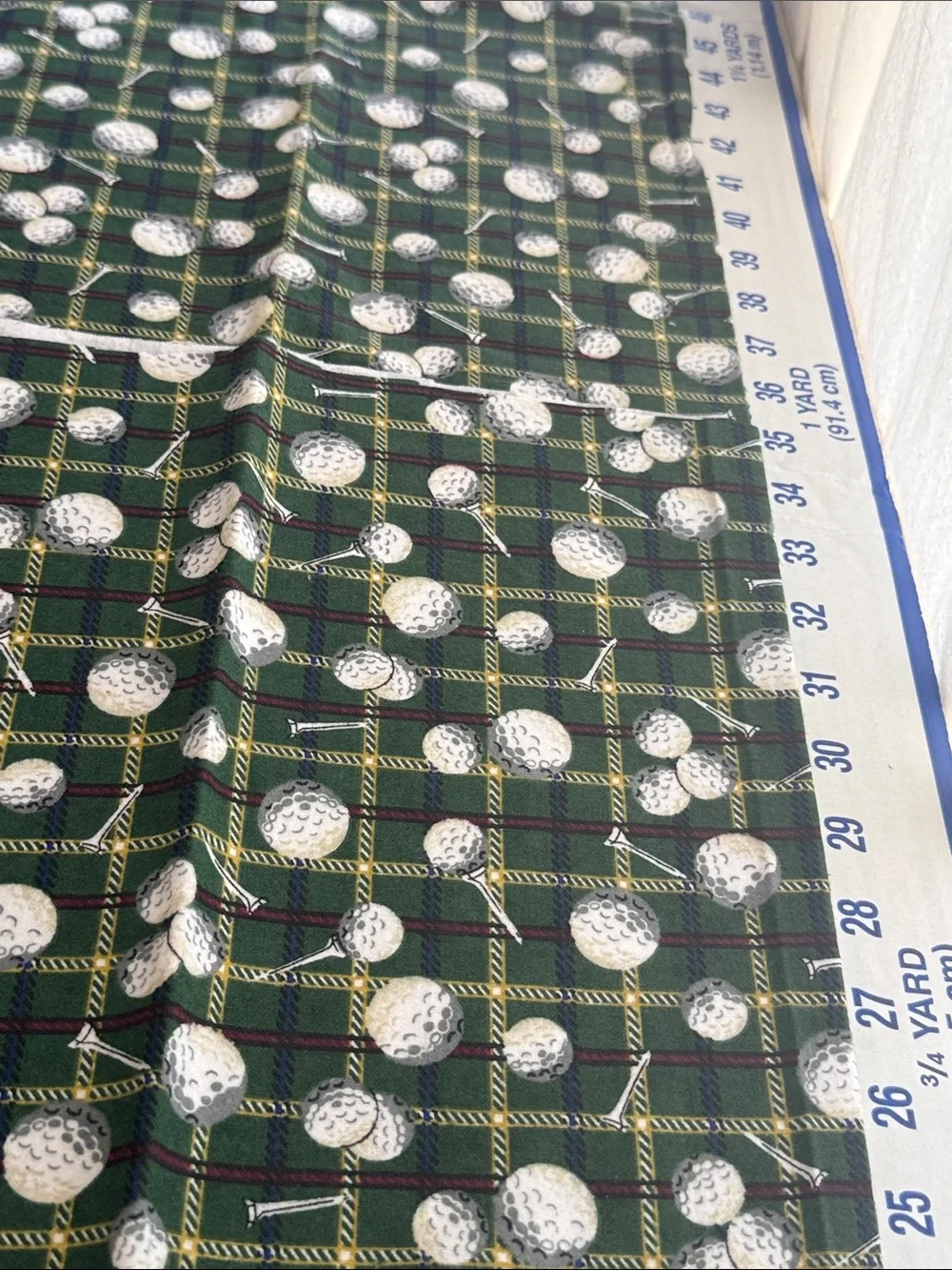 Vintage David Textiles Golf Ball Tartan Flannel Fabric 3 Yards 44” Cotton